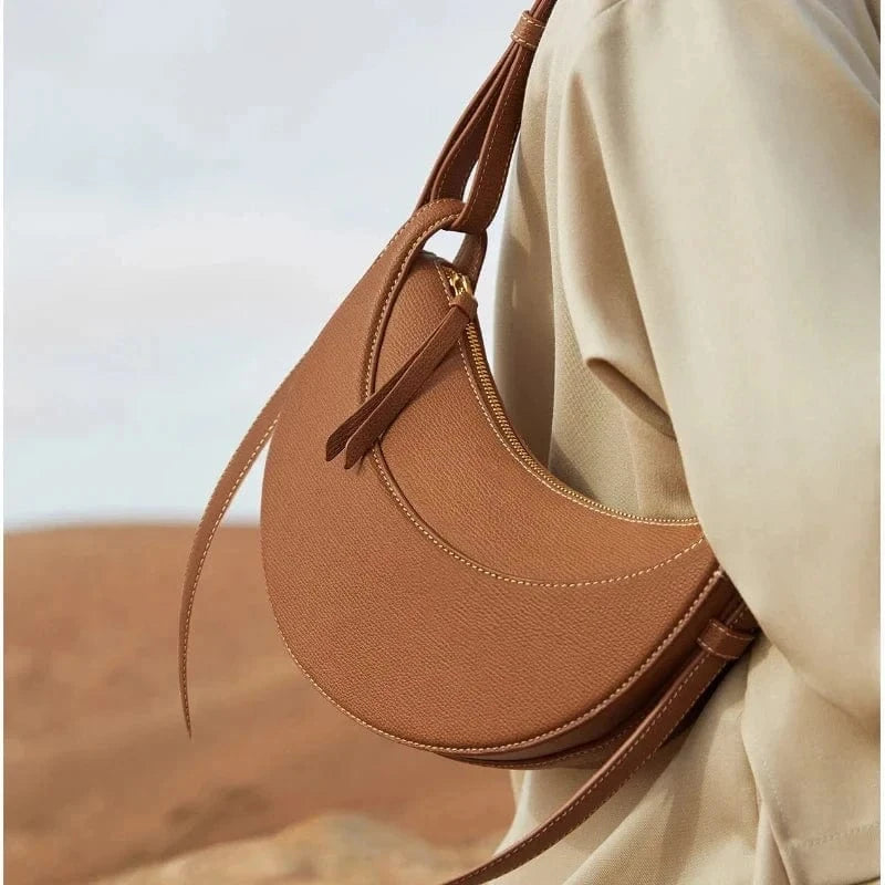 Designer Polana Genuine Leather Handbags for Women Luxury Ladies Underarm Bags Elegant Crescent Shoulder Crossbody Saddle Purse