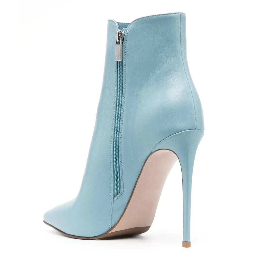 Designer Side Zipper Blue Sexy Ladies Stilettos Custom Logo Fashion Pu Leather Pointy Black High Heels Boots For Women Shoes