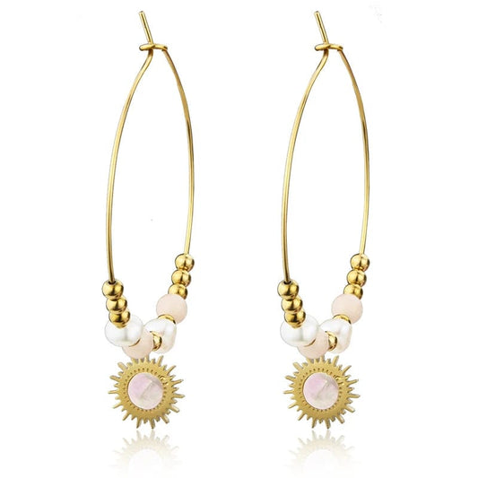 diameter4.03cm / Gold Pearl Shell Pendant Beaded Hoop Earrings High-quality Gold Plated Stainless Steel Not Allergic Jewelry