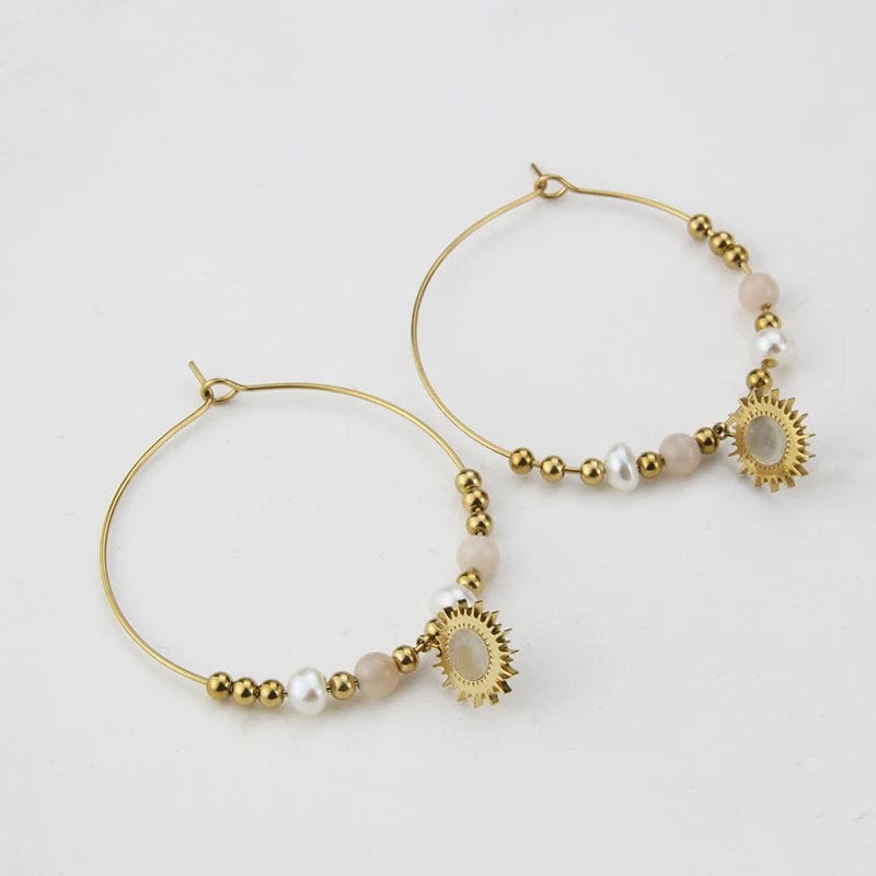 diameter4.03cm / Gold Pearl Shell Pendant Beaded Hoop Earrings High-quality Gold Plated Stainless Steel Not Allergic Jewelry