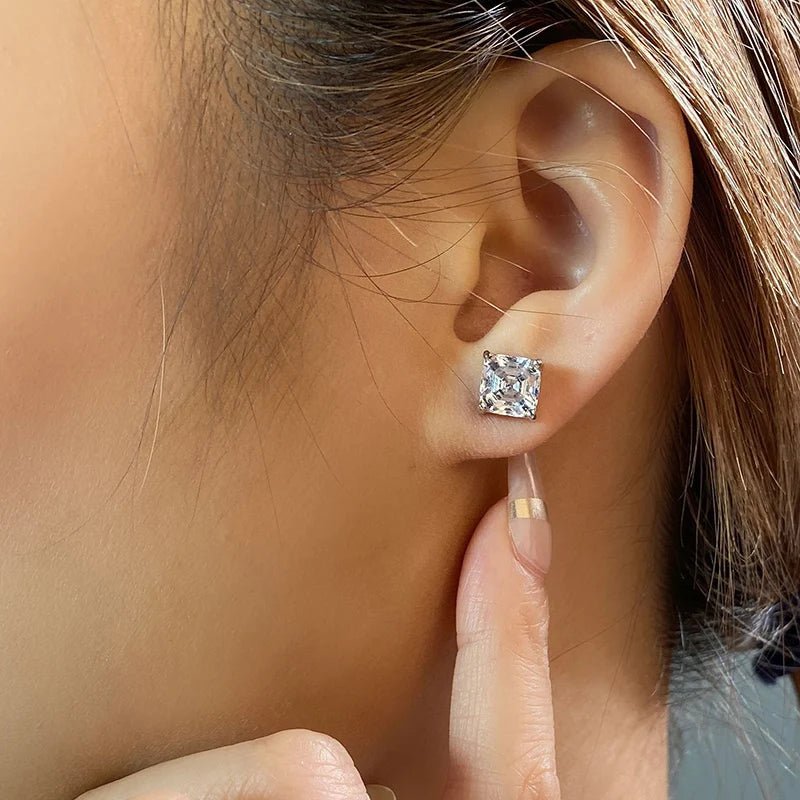 Diamond Stud Earrings Asscher Cut 7x7mm Classic Style - SN Wigs & More