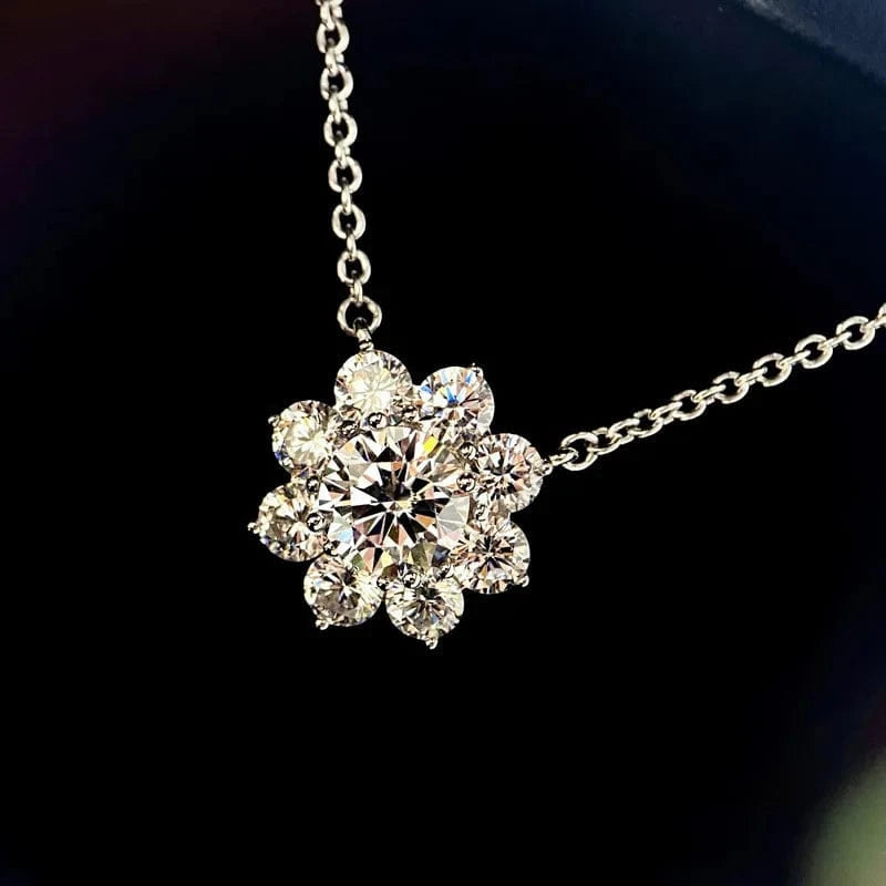 Diamond Style Jewelry Set Ring Sun Flower Pendant Necklace Female Fashion Stud Earring Silver Filled Zircon Stone Zircon