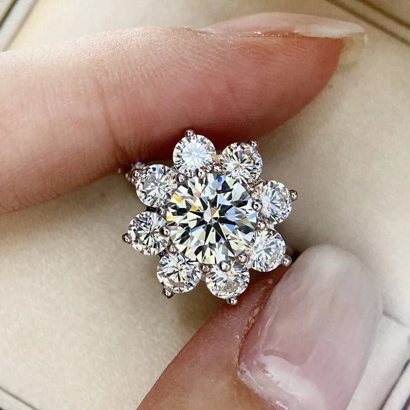 Diamond Style Jewelry Set Ring Sun Flower Pendant Necklace Female Fashion Stud Earring Silver Filled Zircon Stone Zircon