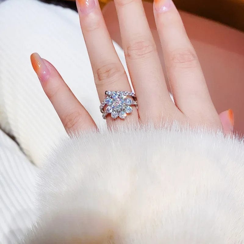 Diamond Style Jewelry Set Ring Sun Flower Pendant Necklace Female Fashion Stud Earring Silver Filled Zircon Stone Zircon