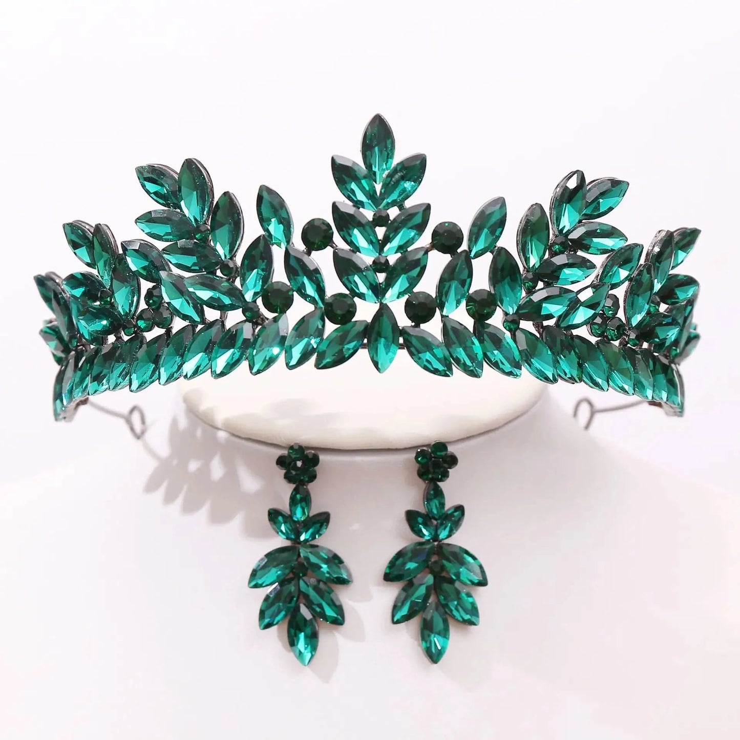 DIEZI Baroque Vintage Black Metal Green Red Crystal Opal Tiara For Women Wedding Party Dress Elegant Queen Bridal Bride Crown