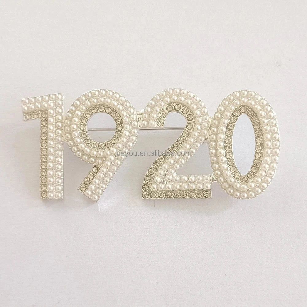 Digital 1920 1922 Fashion Metal Alloy Greek Sorority Brooch White Pearl Crystal Number Lapel Pin For Women Jewelry Accessories