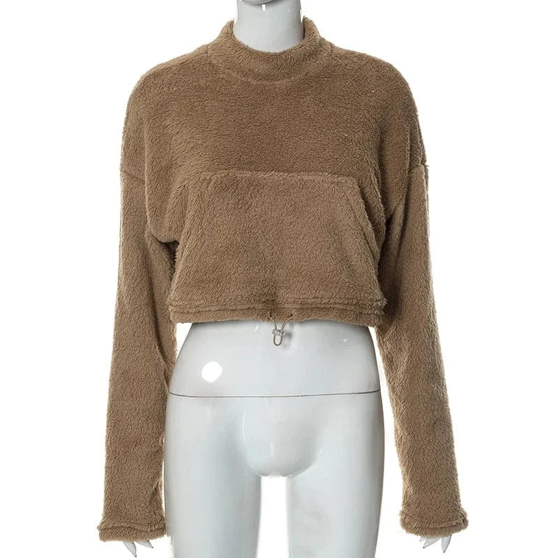 Digital printing / S / X22TP550 Khahi Bomblook X22TP550 2024 Hot Sale Fashion Home Indoor Winter Women's Cashmere Sweaters Solid Crop Top