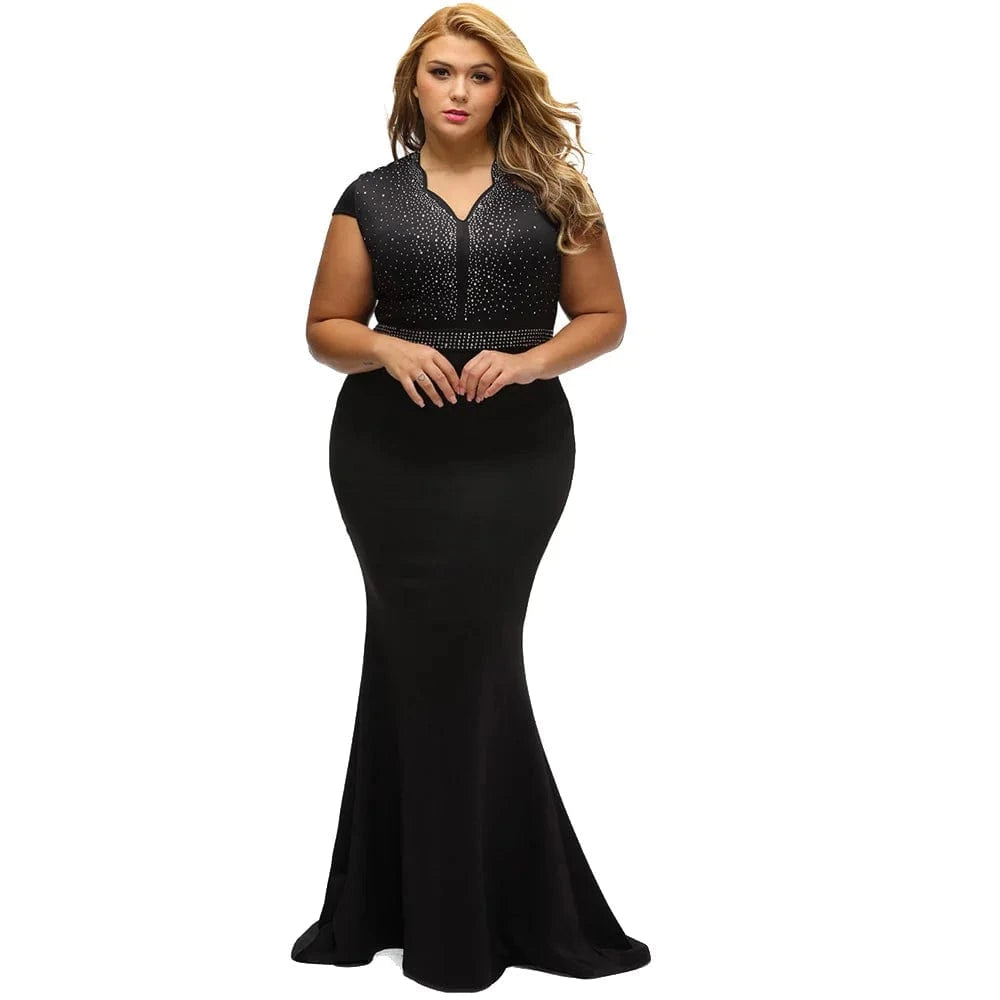 Dila Meng elegant large size sexy ladies sexy V-neck short sleeve fashion hot diamond Slim dress fat size women party dress