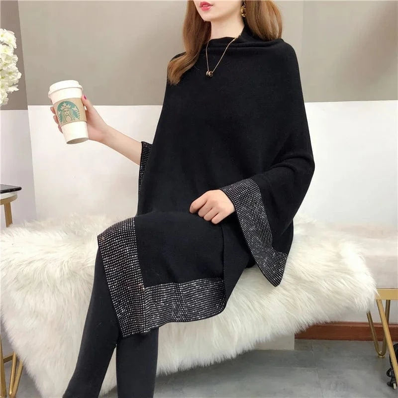 Dongguan Hong Xing Yue 2024 Autumn Winter Bohemia Ladies Red Retro Travel Pullover Cape Shawl Knitted Sweater Poncho For Girl