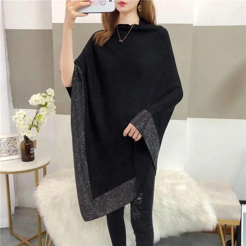 Dongguan Hong Xing Yue 2024 Autumn Winter Bohemia Ladies Red Retro Travel Pullover Cape Shawl Knitted Sweater Poncho For Girl