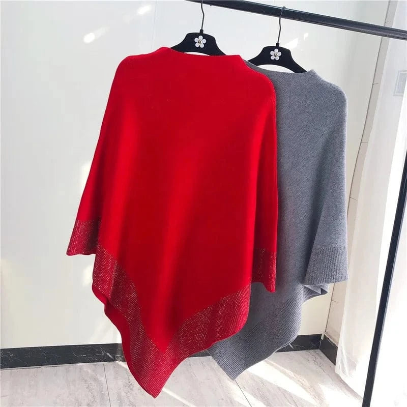 Dongguan Hong Xing Yue 2024 Autumn Winter Bohemia Ladies Red Retro Travel Pullover Cape Shawl Knitted Sweater Poncho For Girl
