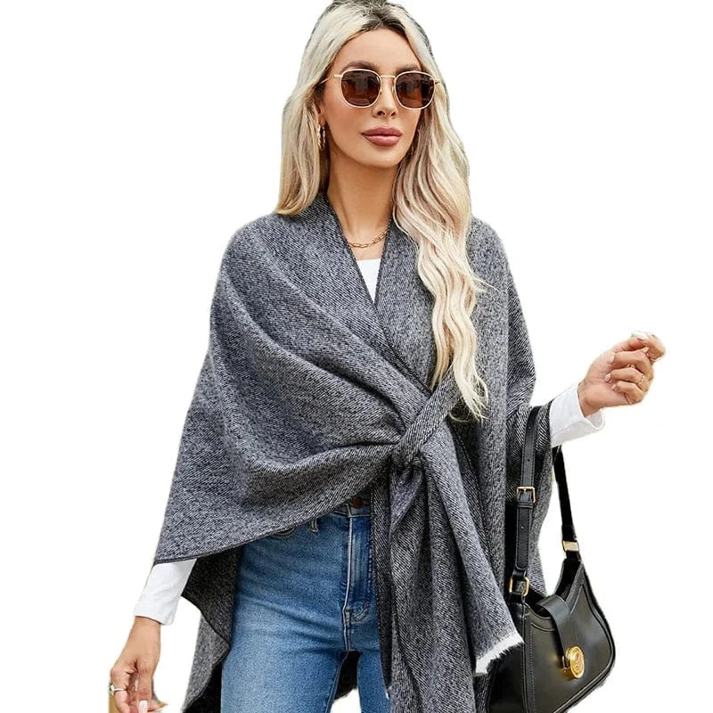Dongguan Hong Xing Yue 2024 Ladies Red Retro Travel Pullover Cape Shawl Solid Knitted Sweater Poncho Autumn Winter Bohemia Style