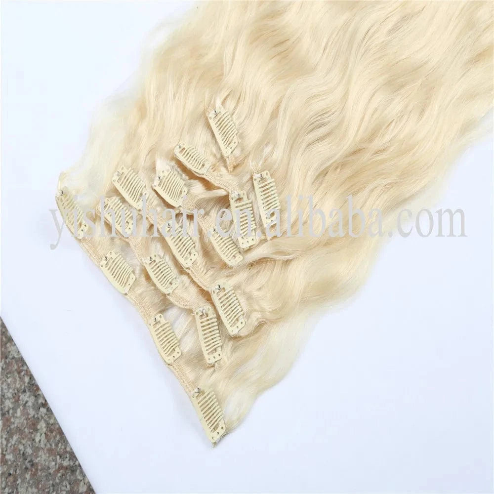 Double Drawn 7a Body Wavy Brazilian Remy Human Hair Clip in Extensions for Women