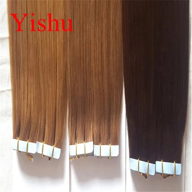 Double drawn Russian hair invisible seamless curly skin weft tape in hair extensions human hair