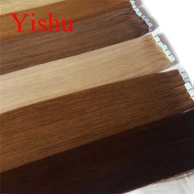 Double drawn Russian hair invisible seamless curly skin weft tape in hair extensions human hair