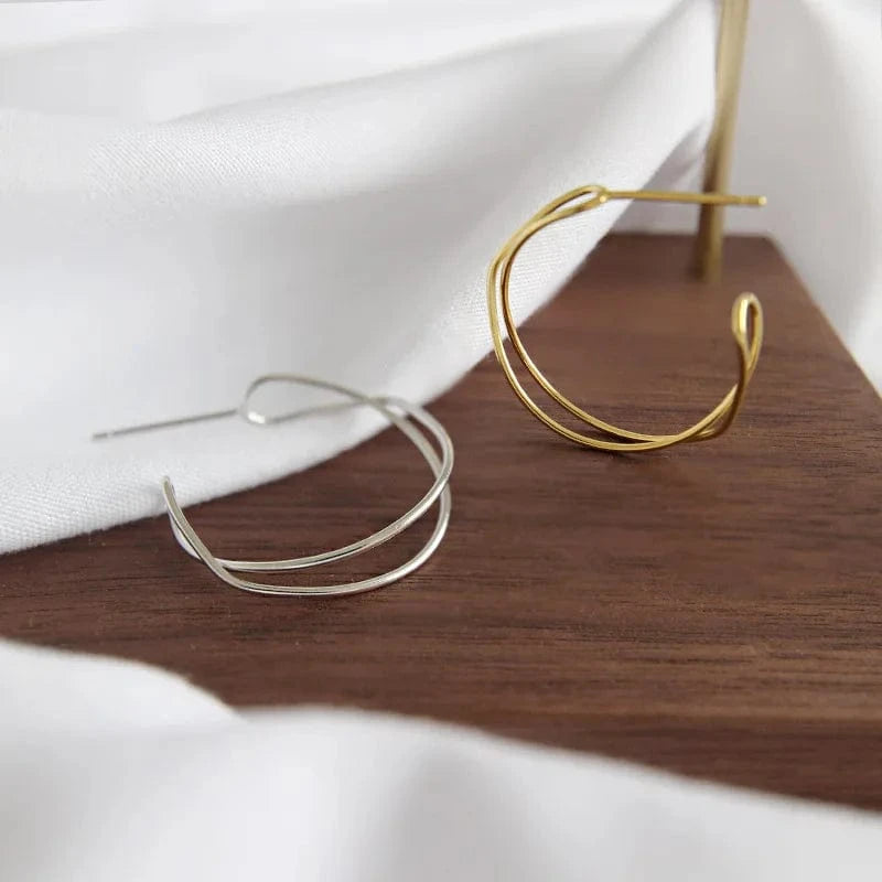 Double Layer 925 Sterling Silver Cross Shape Hoop Earrings For Girls Summer Jewelry