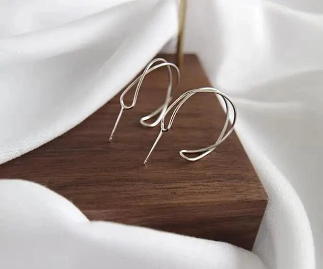 Double Layer 925 Sterling Silver Cross Shape Hoop Earrings For Girls Summer Jewelry