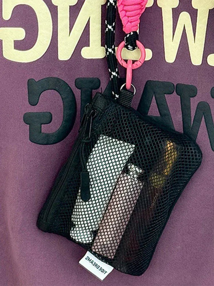 Double - layer Zipper Bag Simple Mesh Storage Bag Large Capacity Portable Earphone Lipstick Cosmetic Bag Mesh Coin Storage Bag - SN Wigs & More