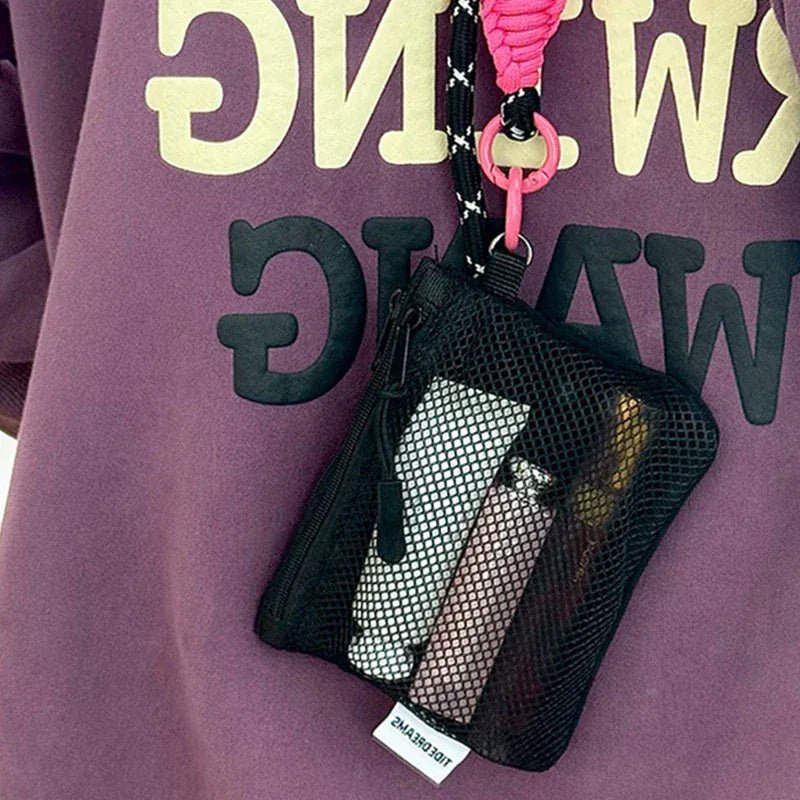 Double - layer Zipper Bag Simple Mesh Storage Bag Large Capacity Portable Earphone Lipstick Cosmetic Bag Mesh Coin Storage Bag - SN Wigs & More