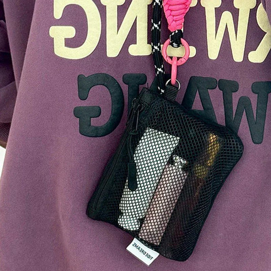 Double - layer Zipper Bag Simple Mesh Storage Bag Large Capacity Portable Earphone Lipstick Cosmetic Bag Mesh Coin Storage Bag - SN Wigs & More