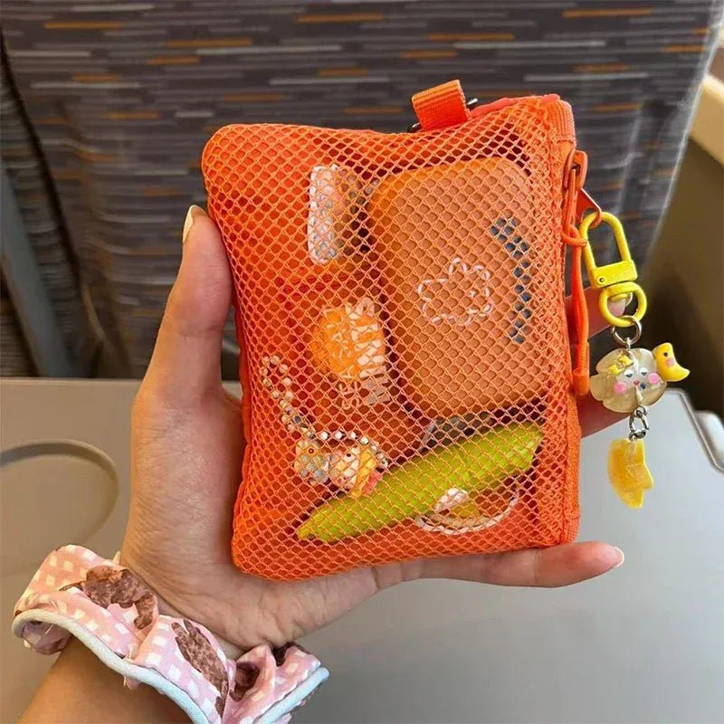 Double - layer Zipper Bag Simple Mesh Storage Bag Large Capacity Portable Earphone Lipstick Cosmetic Bag Mesh Coin Storage Bag - SN Wigs & More