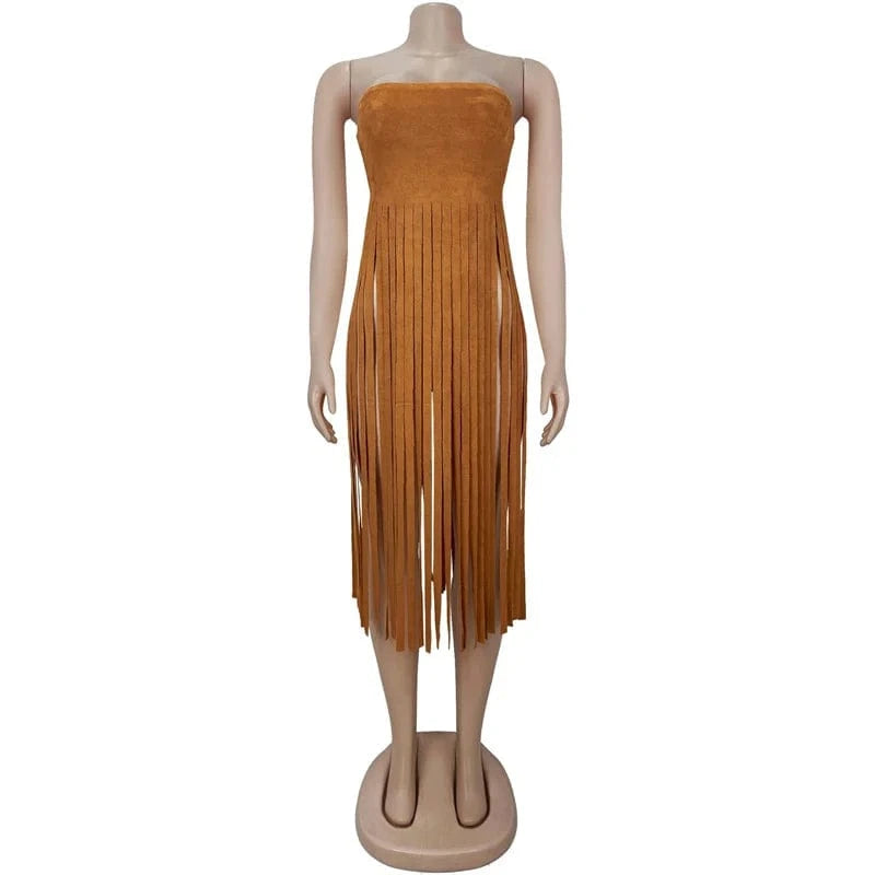 Doyerl Tassel Fringed Tube Strapless Tops Woman 2025 Y2K Clothes Harajuku Birthday Night Club Party Gothic Blusas Elegantes