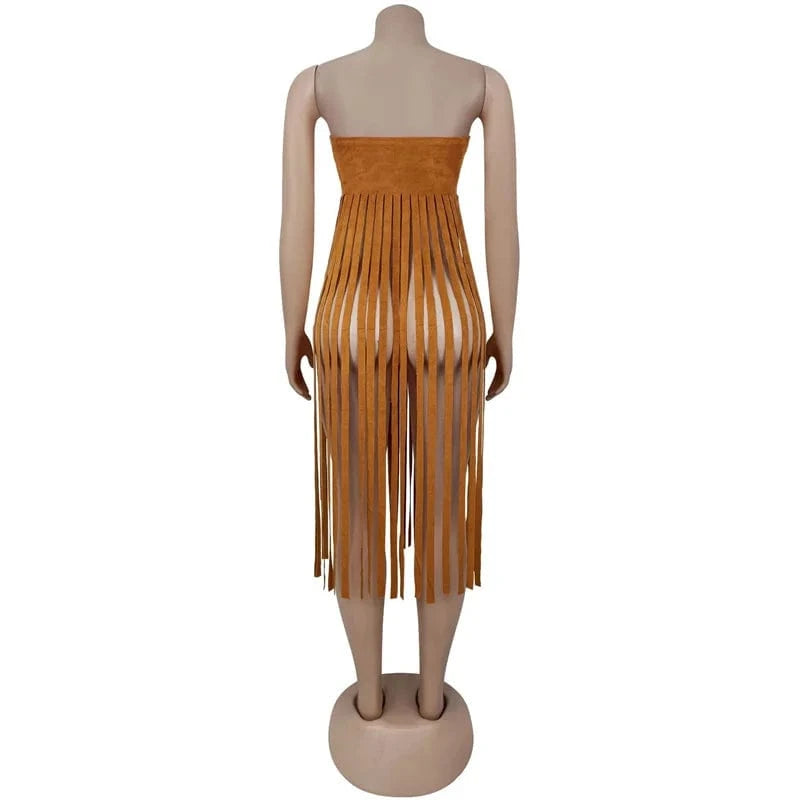 Doyerl Tassel Fringed Tube Strapless Tops Woman 2025 Y2K Clothes Harajuku Birthday Night Club Party Gothic Blusas Elegantes