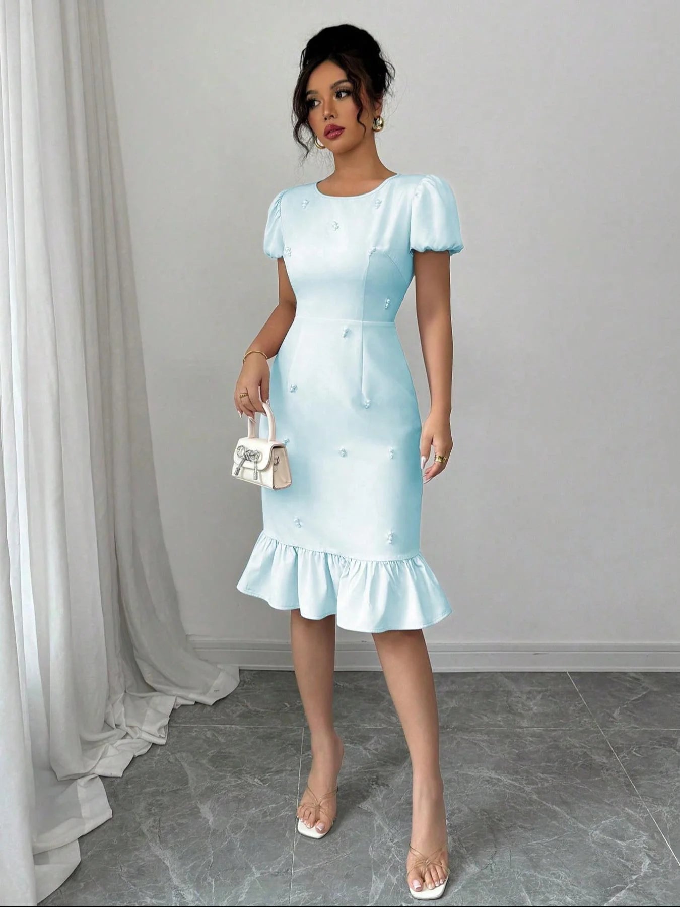 Dress Creamy Smoothie Print Round Neck Elegant Casual Style - SN Wigs & More