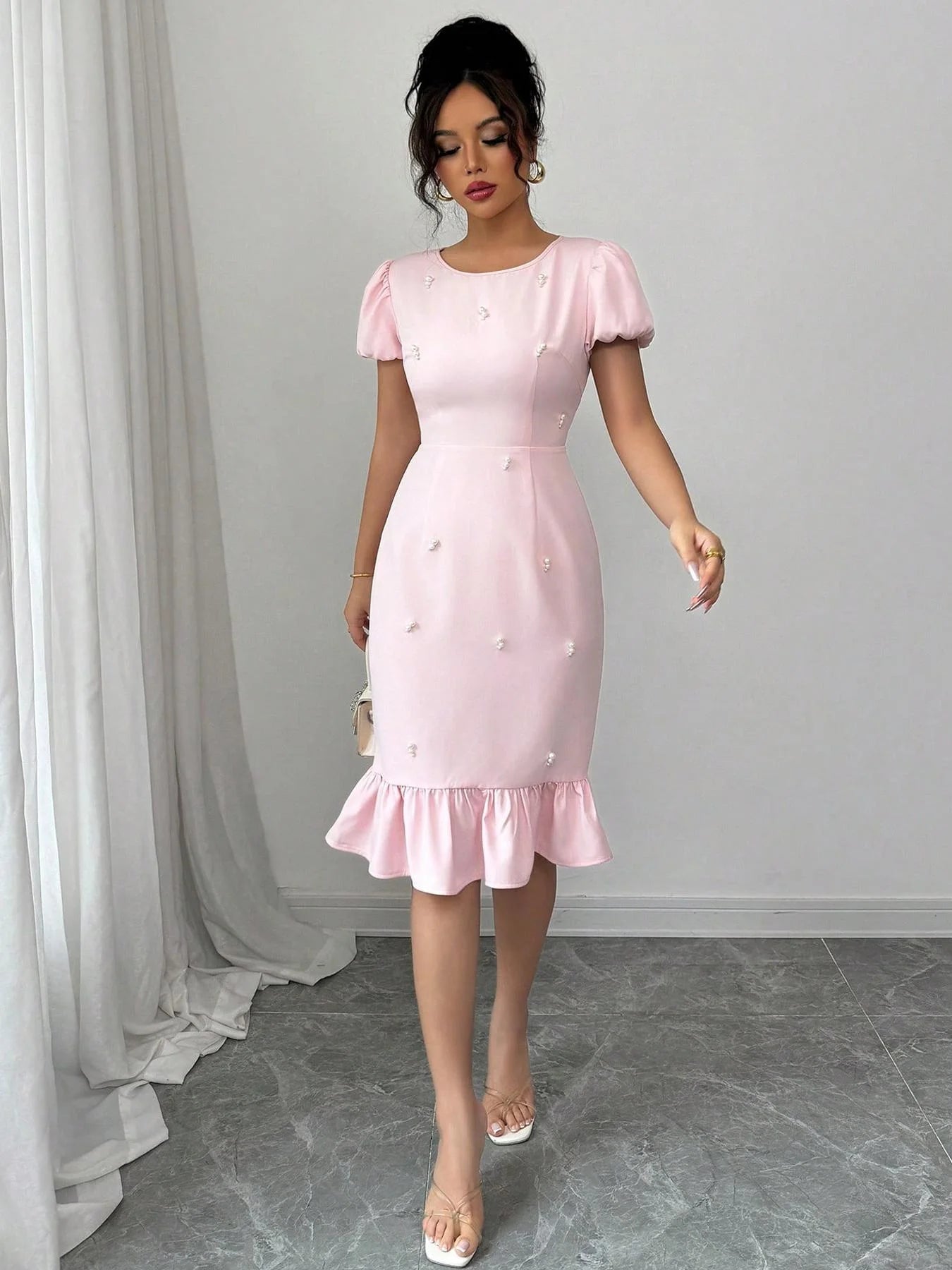Dress Creamy Smoothie Print Round Neck Elegant Casual Style - SN Wigs & More