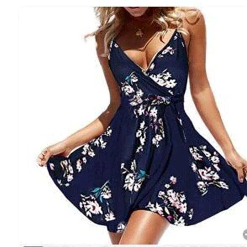 dress Fashion Sexy Printed V-neck Halter Dress