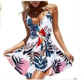 dress Fashion Sexy Printed V-neck Halter Dress