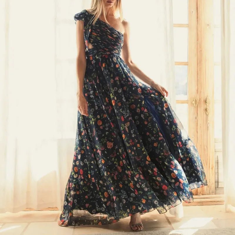 Dress + High Waist Split + Boho Print Pleated A - Line Maxi - SN Wigs & More