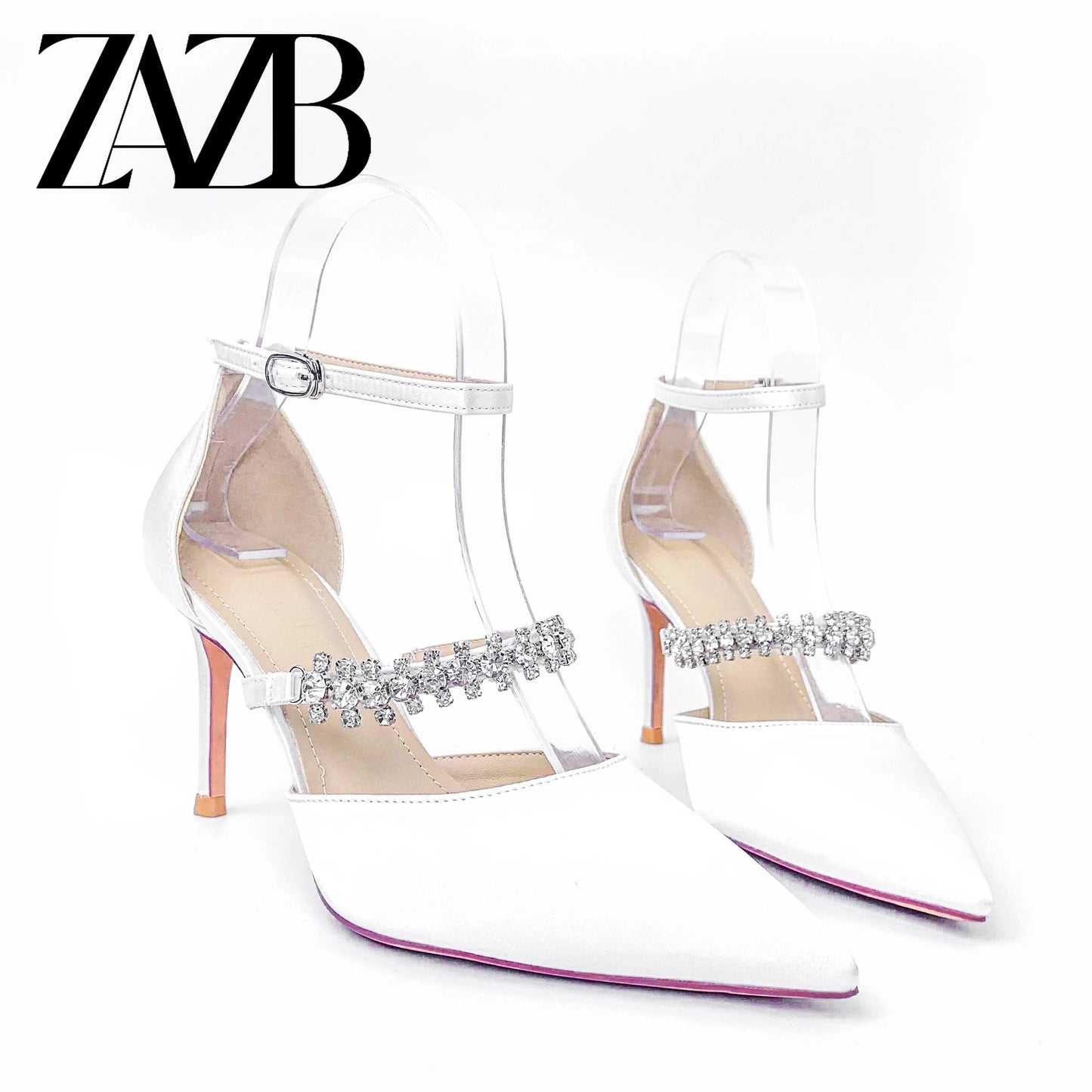 Dress luxury ladies Pointed head women high heel shoes wedding bridal designer famous brands Rhinestone stiletto heels Sandal