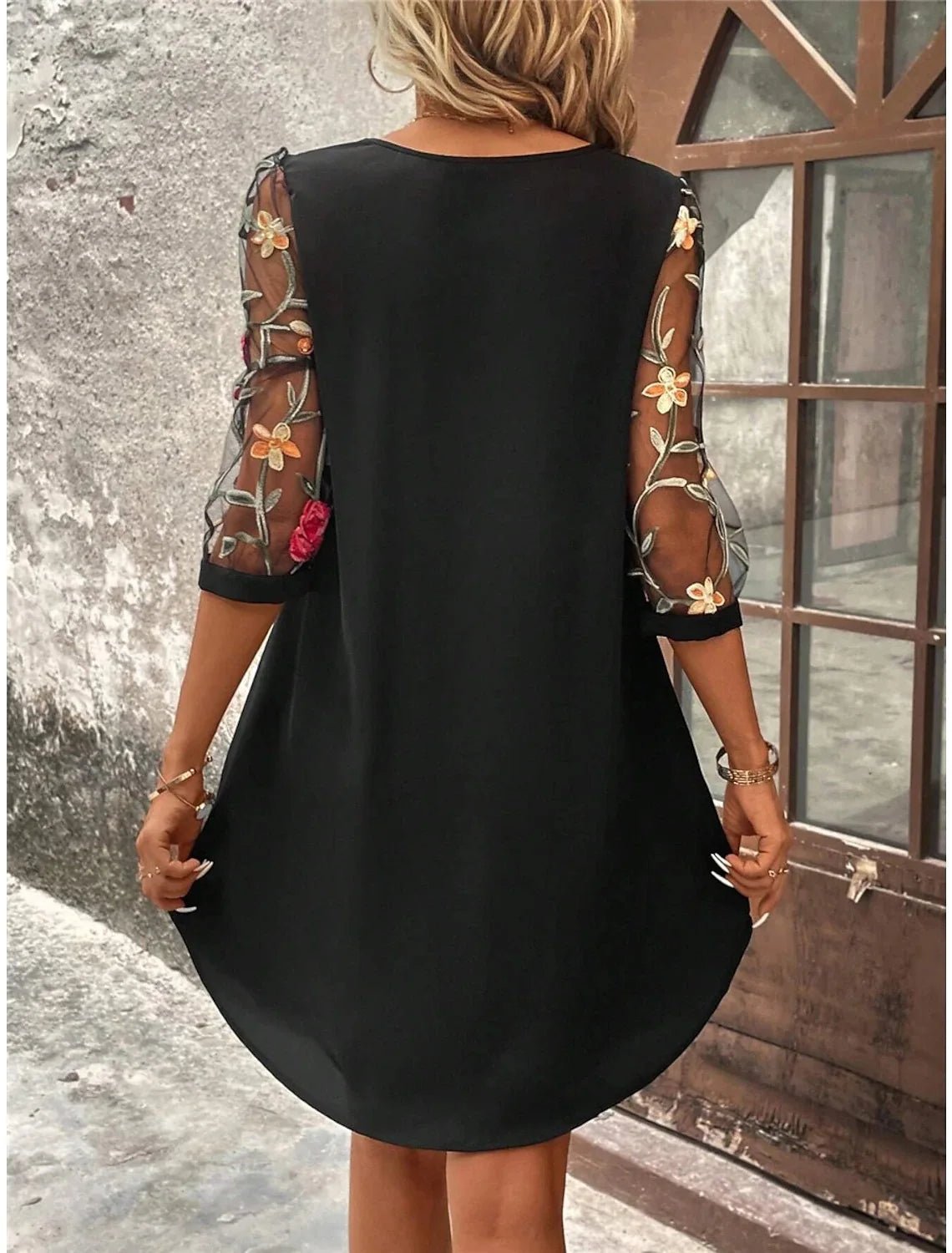 Dress Mid Sleeve Printed Pattern V Neck Lightweight Polyester Midi Length Summer Party Dress Regular Fit - SN Wigs & More