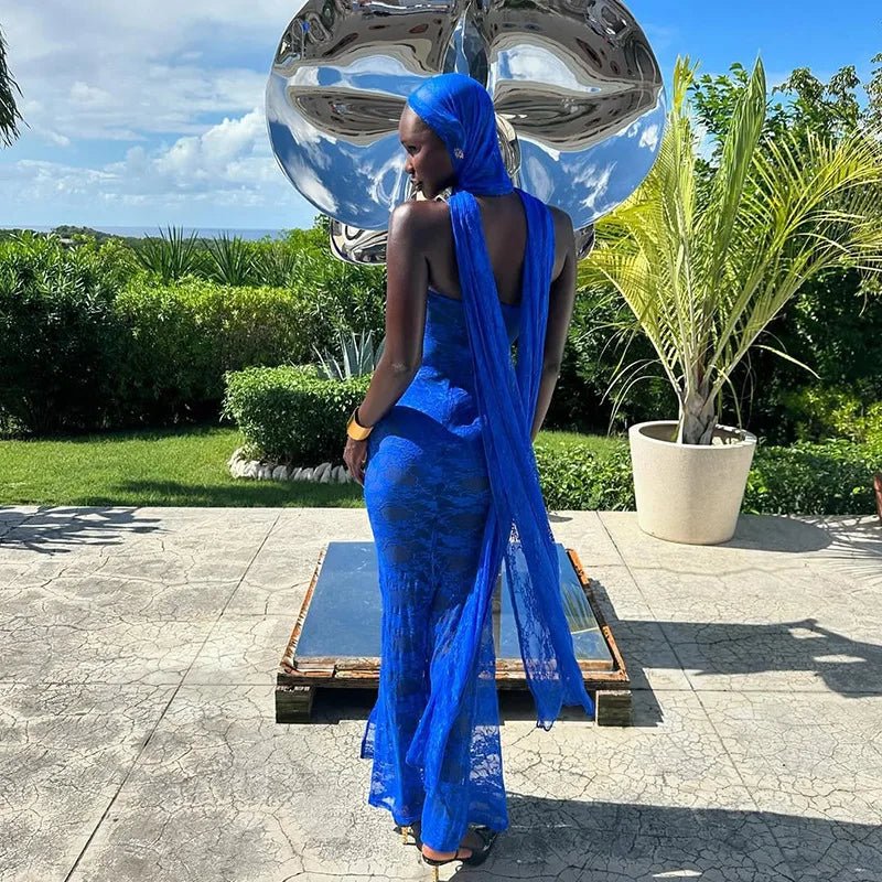 Dress See Through Lace Mesh Cutout Maxi With Long Sleeves For Beach Style And Summer Heat - SN Wigs & More
