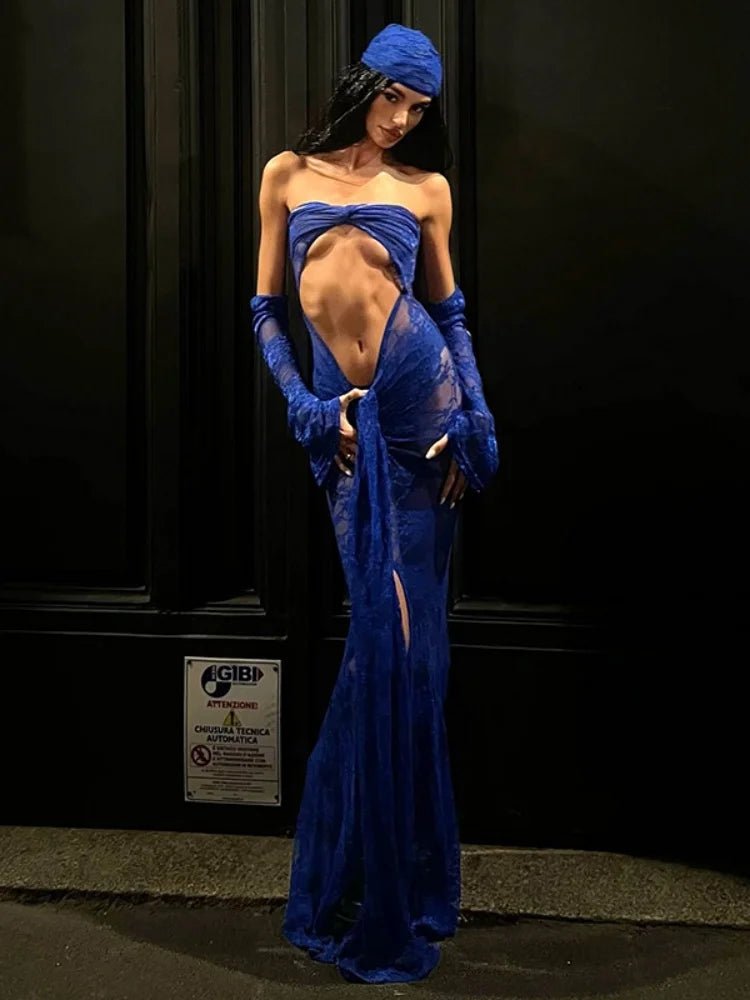 Dress See Through Lace Mesh Cutout Maxi With Long Sleeves For Beach Style And Summer Heat - SN Wigs & More