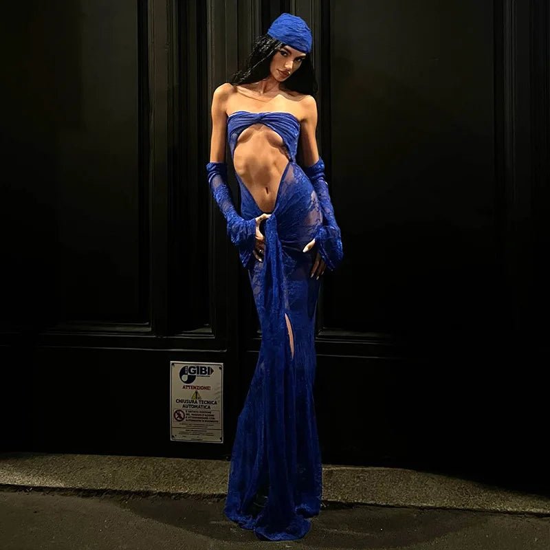 Dress See Through Lace Mesh Cutout Maxi With Long Sleeves For Beach Style And Summer Heat - SN Wigs & More