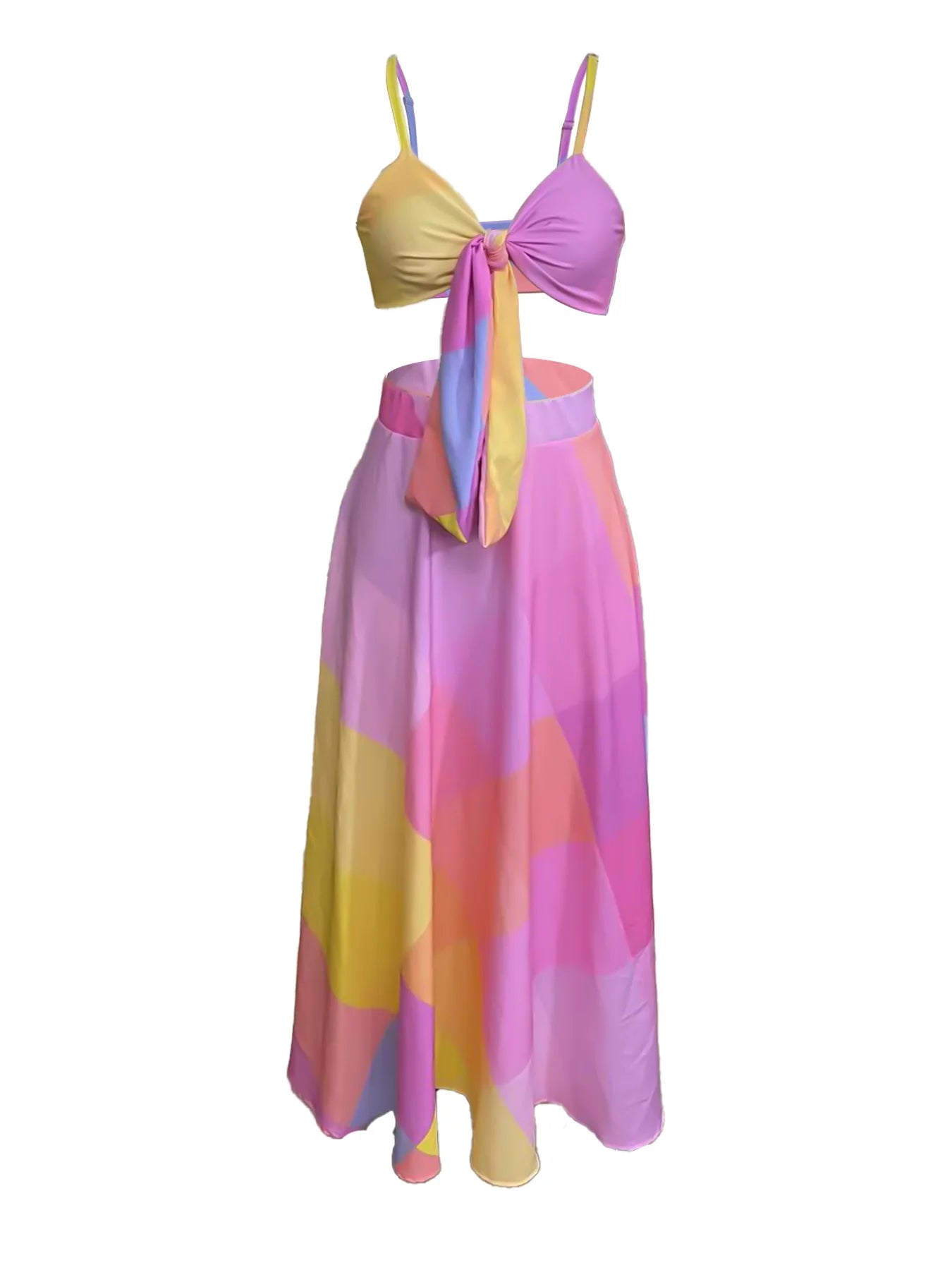 Dress Set With Lace - Up Short Top And Half - Length Skirt – Geometric Pattern Style - SN Wigs & More