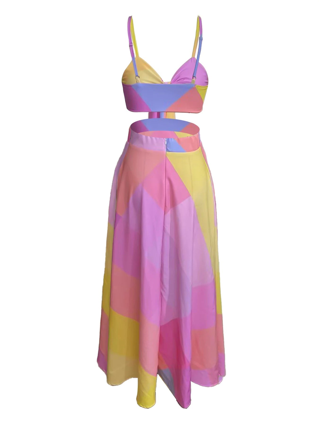 Dress Set With Lace - Up Short Top And Half - Length Skirt – Geometric Pattern Style - SN Wigs & More