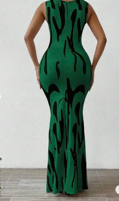Dress Sleeveless Print Midi Wrap Waist Elegant Office Style Summer Travel Ready Now - SN Wigs & More