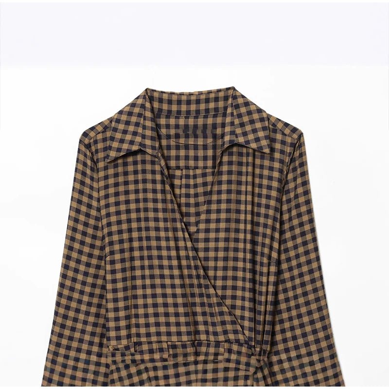 Dress Tie Up Bow Plaid A Line Long Sleeve Elegant Classic - SN Wigs & More
