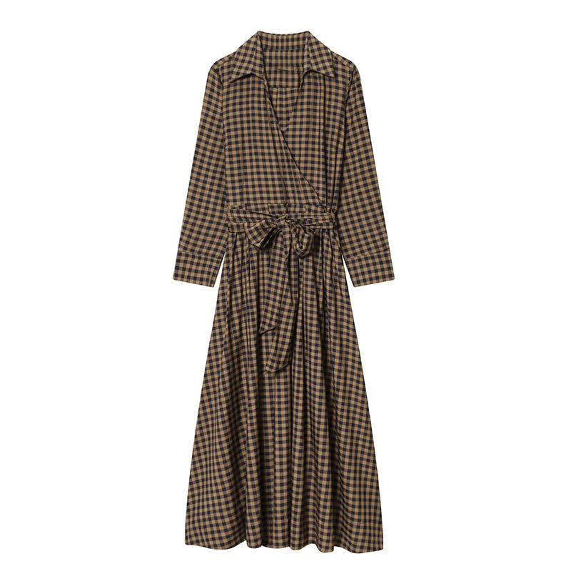Dress Tie Up Bow Plaid A Line Long Sleeve Elegant Classic - SN Wigs & More