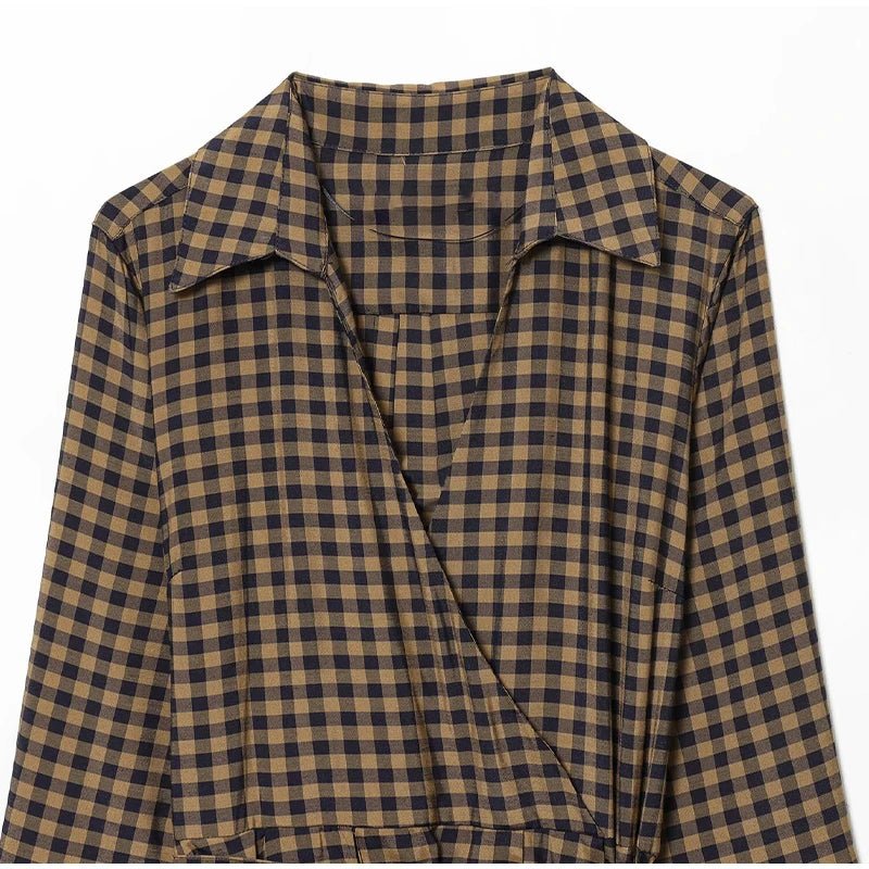 Dress Tie Up Bow Plaid A Line Long Sleeve Elegant Classic - SN Wigs & More