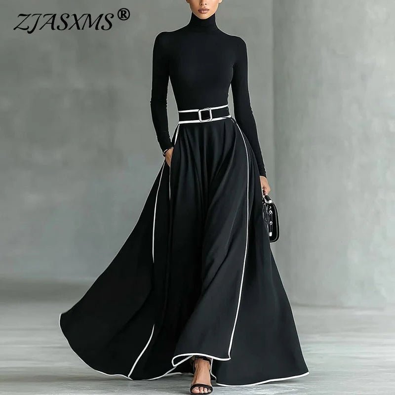 Dress Turtleneck High Waist Long Sleeve Pocket A - Line Boho Maxi - SN Wigs & More