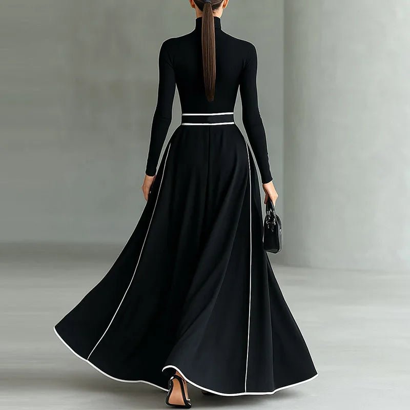 Dress Turtleneck High Waist Long Sleeve Pocket A - Line Boho Maxi - SN Wigs & More