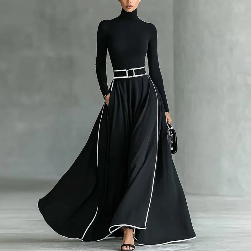 Dress Turtleneck High Waist Long Sleeve Pocket A - Line Boho Maxi - SN Wigs & More