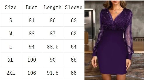 Dress V Neck Sheer Long Sleeve Knee Length Slim Fit Polyester Sexy Party Chic Style - SN Wigs & More
