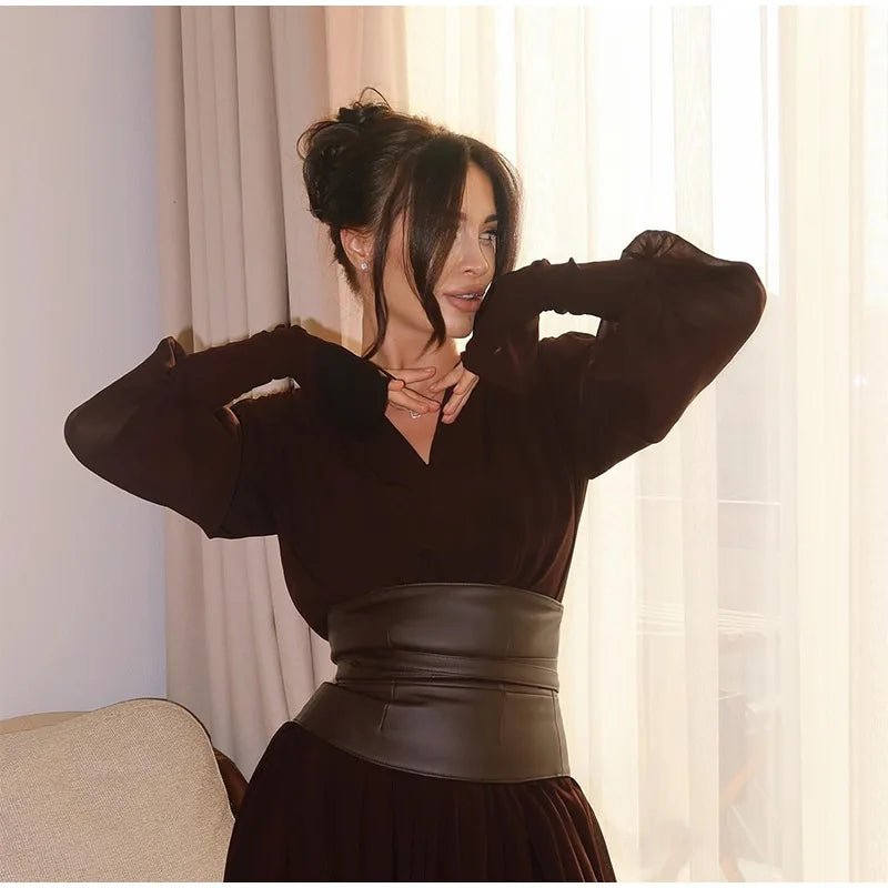 Dress With V Neck And Side Slit Long Sleeves Retro Elegant Autumn Party Style For All Occasions - SN Wigs & More