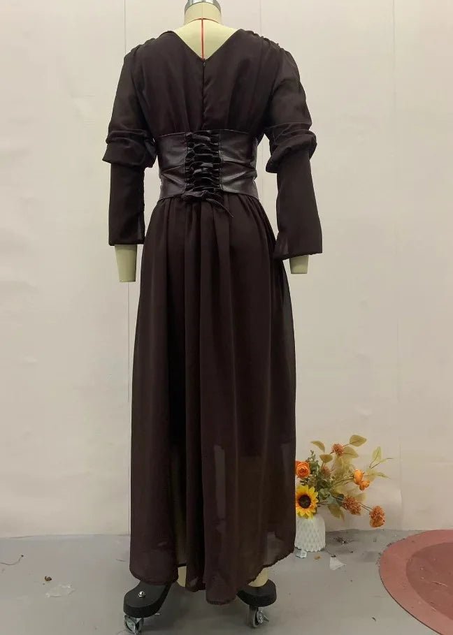Dress With V Neck And Side Slit Long Sleeves Retro Elegant Autumn Party Style For All Occasions - SN Wigs & More