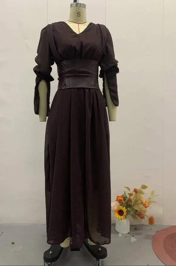 Dress With V Neck And Side Slit Long Sleeves Retro Elegant Autumn Party Style For All Occasions - SN Wigs & More